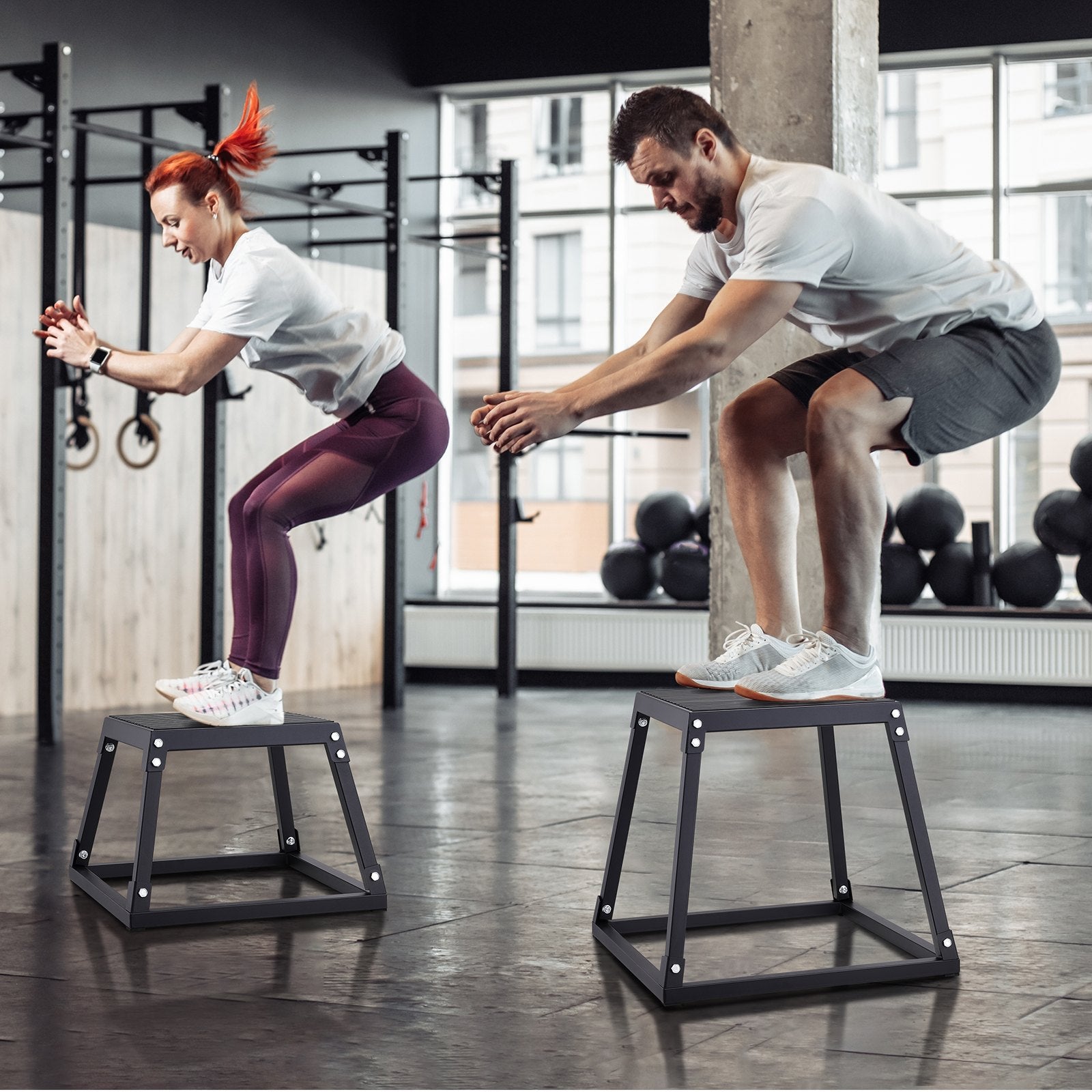 Plyometric Jump Box 18in Steel Anti-Slip Fitness Step Up Box Black