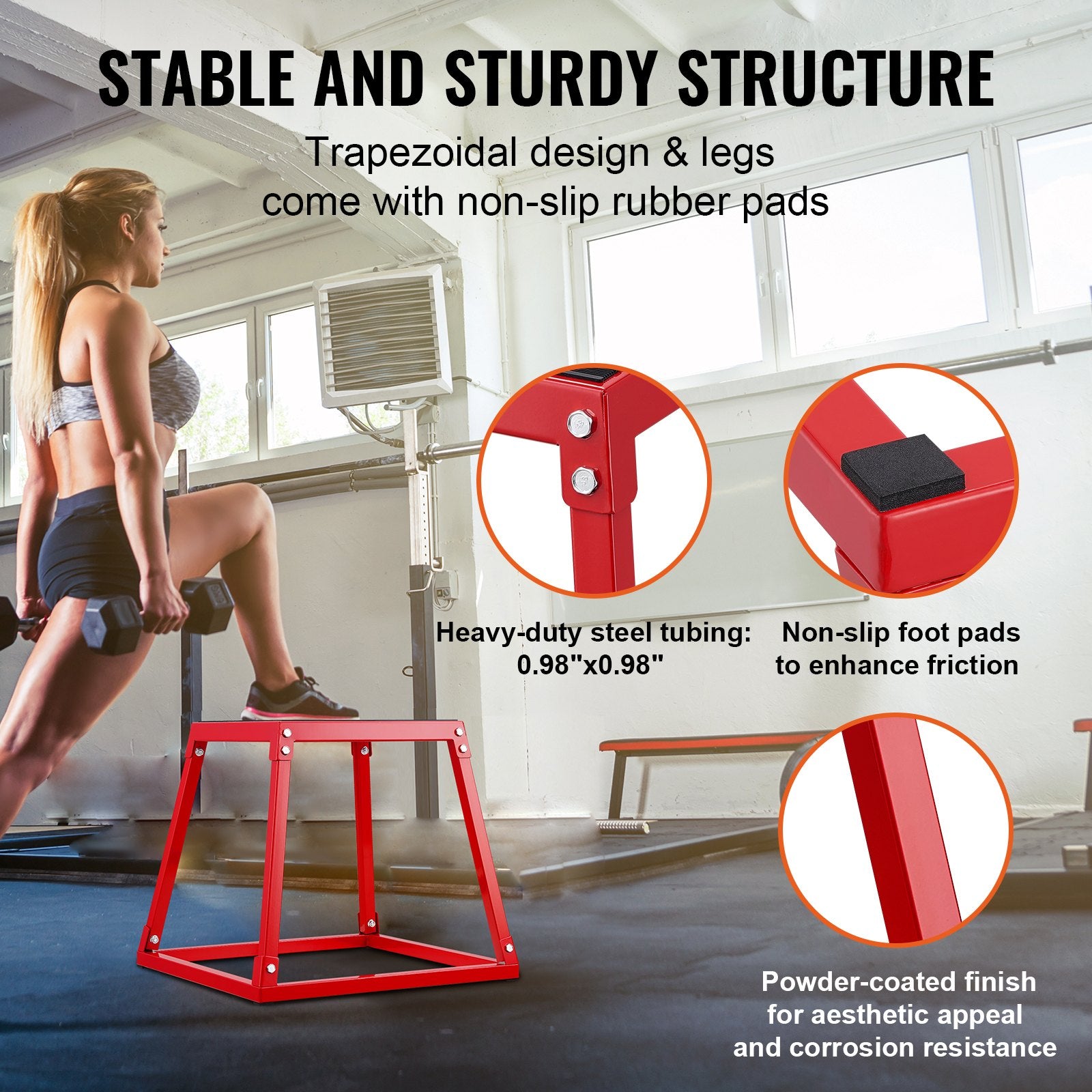 Plyometric Jump Box 18in Steel Anti-Slip Fitness Step Up Box Red