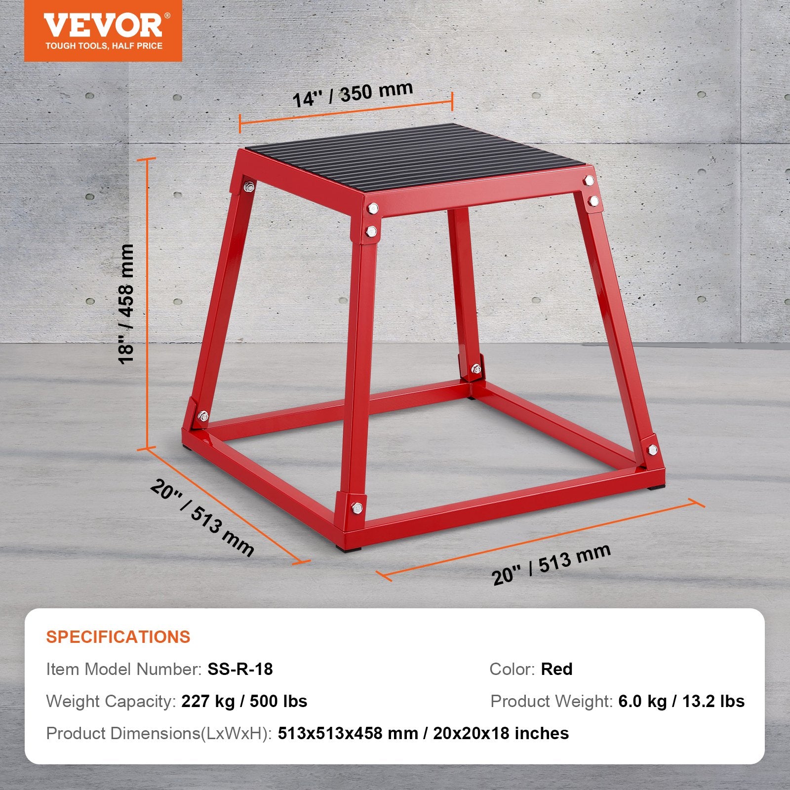 Plyometric Jump Box 18in Steel Anti-Slip Fitness Step Up Box Red