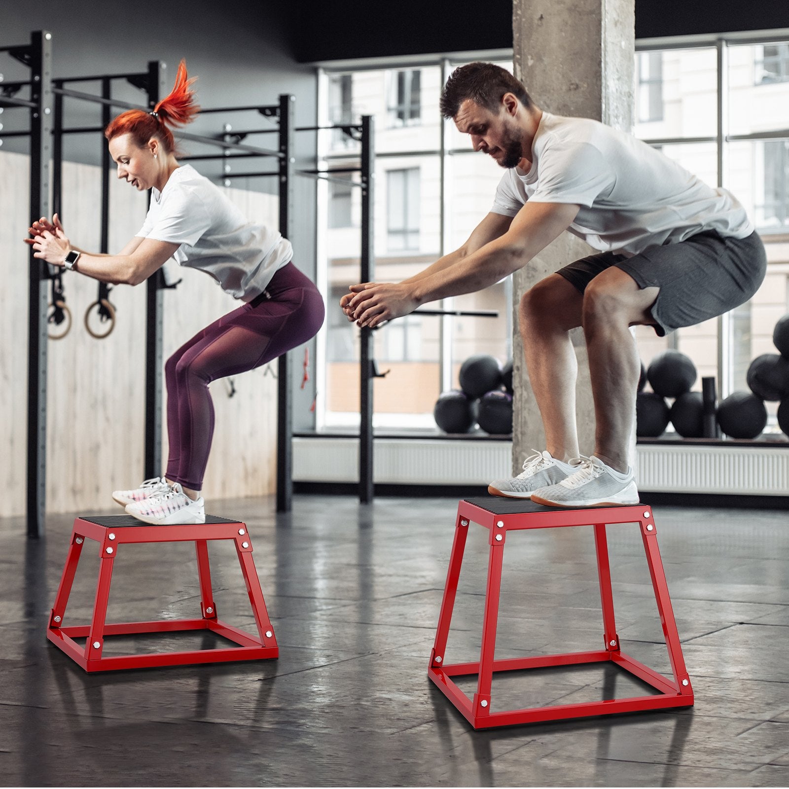 Plyometric Jump Box 18in Steel Anti-Slip Fitness Step Up Box Red