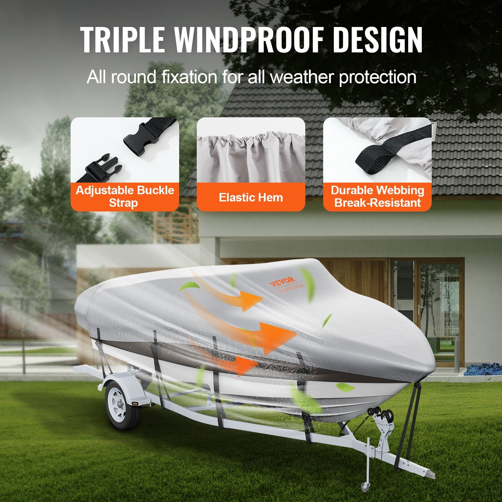 Waterproof Trailerable Boat 23-24 ft with Motor Cover and Buckle Straps