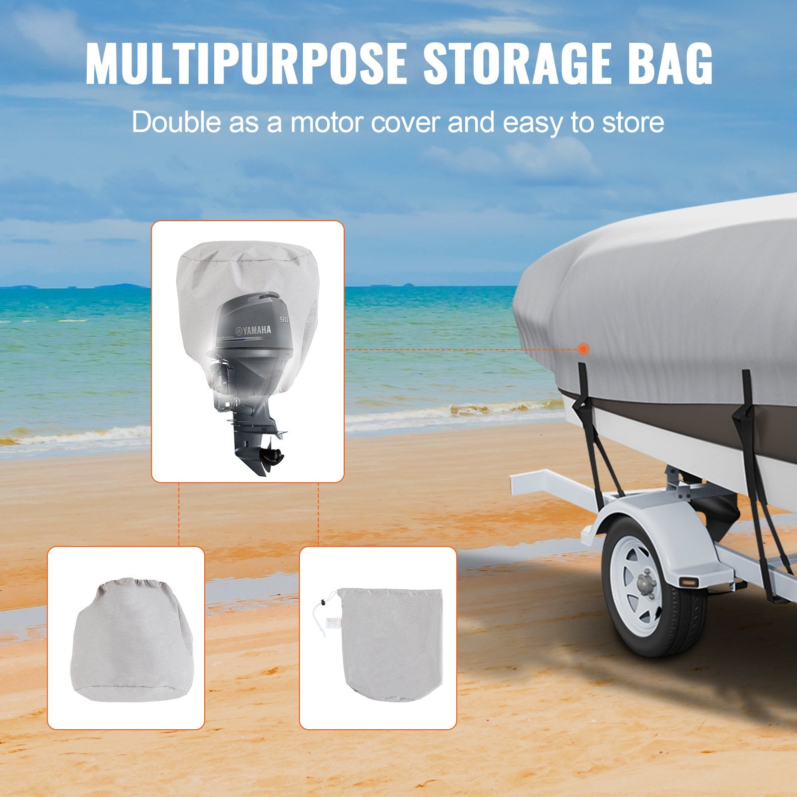 Waterproof Trailerable Boat 23-24 ft with Motor Cover and Buckle Straps