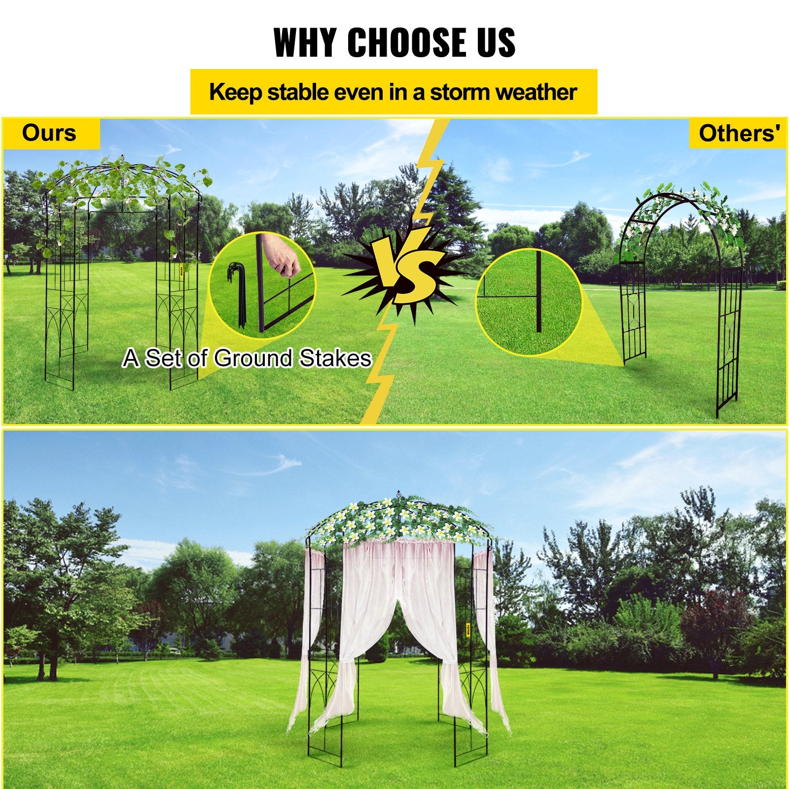 Garden Arbor Birdcage Shape Wrought Iron Wedding Arch Trellis Black
