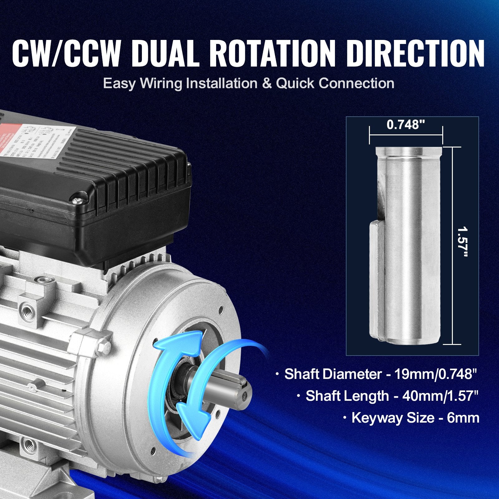 0.75KW Electric Motor 2850 rpm AC 220-240V 5.15A B34 Frame CW/CCW Rotation