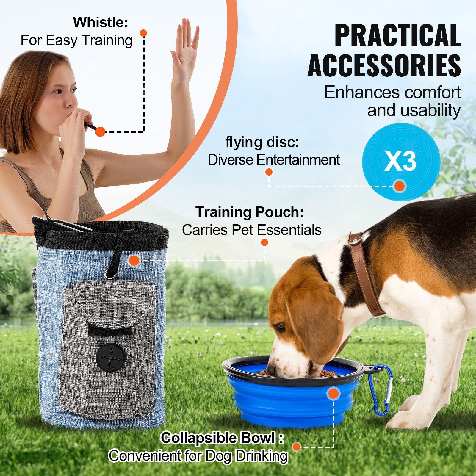 Dog Agility Training Set, 7 PCS w/ Hurdles, Weave Poles, 2 Tunnels, 3 Bags