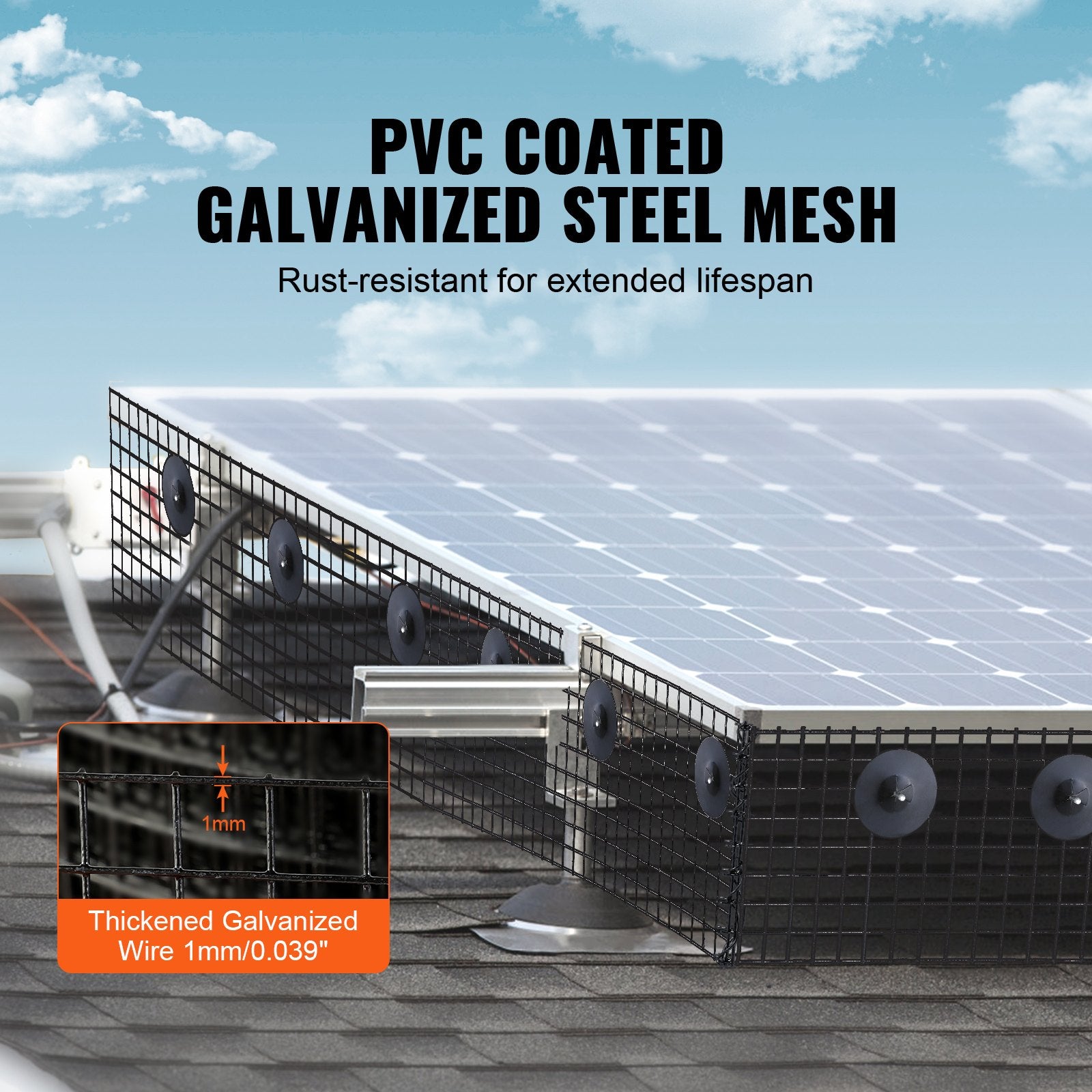 Solar Panel Bird Guard 6x100ft Critter Guard Aluminum Fasteners PVC Coating