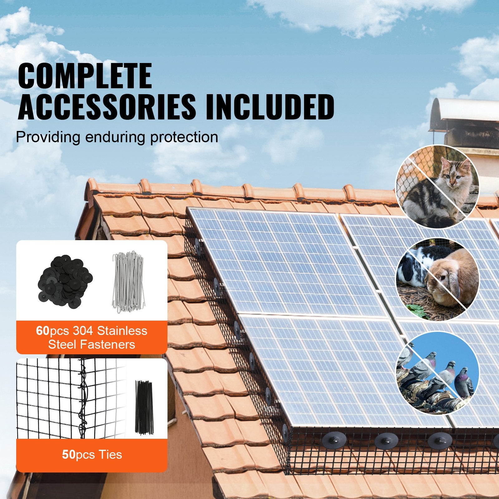 Solar Panel Bird Guard 6x100ft Critter Guard Aluminum Fasteners PVC Coating