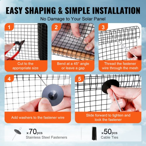 VEVOR 8" x 100ft Solar Panel Guard Bird Critter Roll Kit PVC Coated Wire Mesh