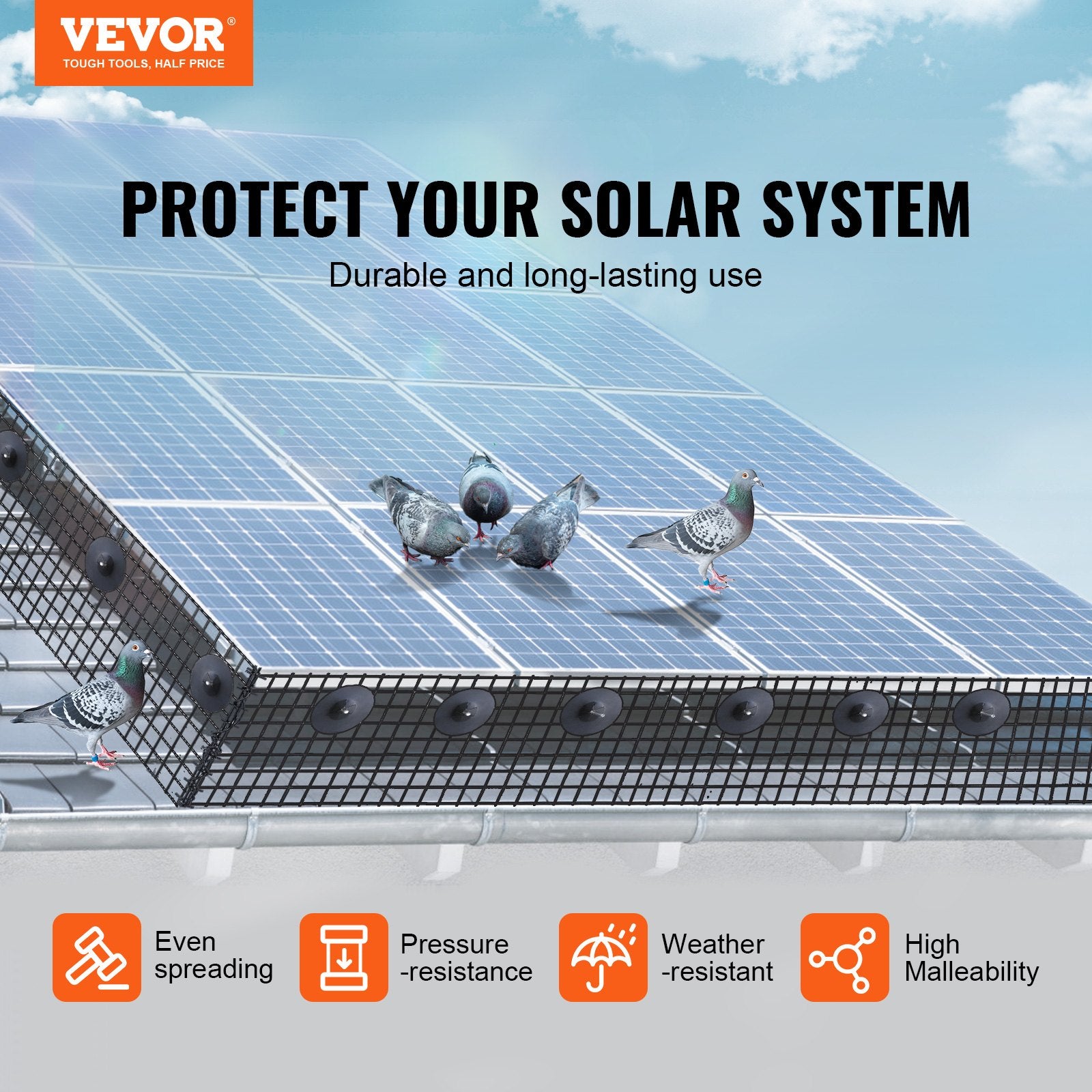 Solar Panel Bird Guard 8in x 100ft Critter Guard Roll Kit 50 Tire Wires PVC
