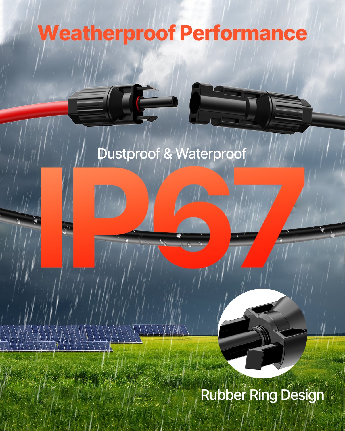 Set of 2 Solar Panel Extension Cable 9.14m 10AWG Waterproof