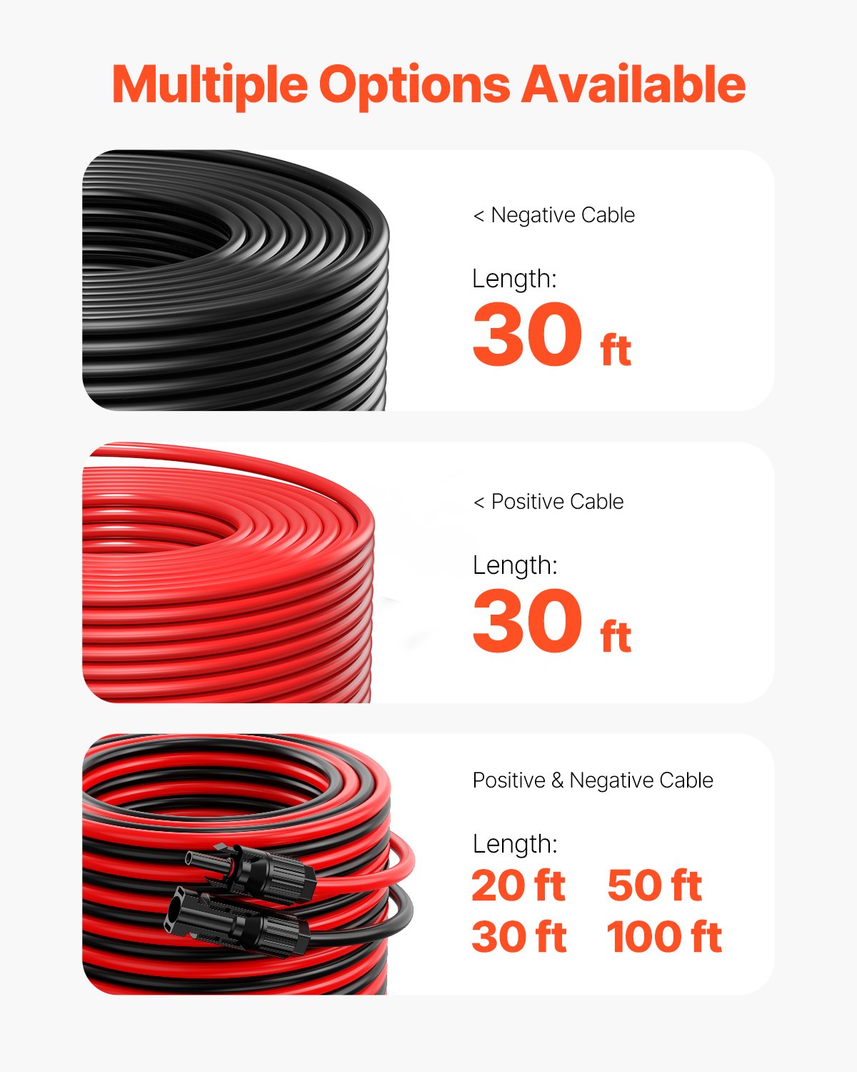 Set of 2 Solar Panel Extension Cable 9.14m 10AWG Waterproof