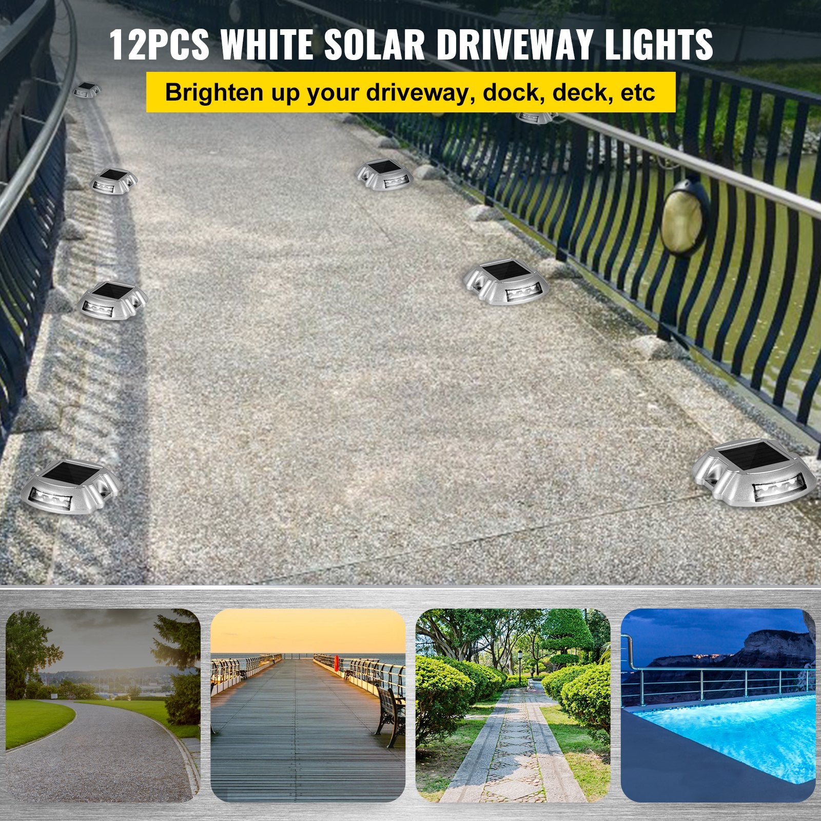 Driveway Lights 12-Pack Solar Bright White Deck Lights 6 LEDs Outdoor