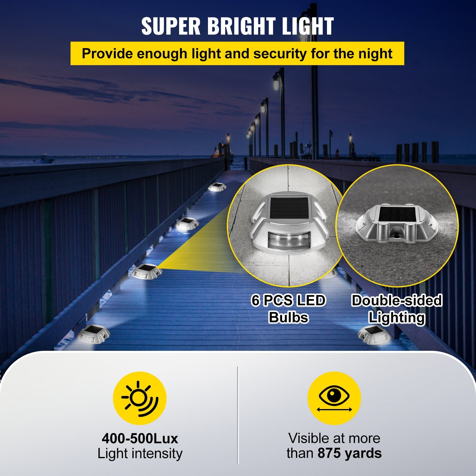 Driveway Lights 12-Pack Solar Bright White Deck Lights 6 LEDs Outdoor