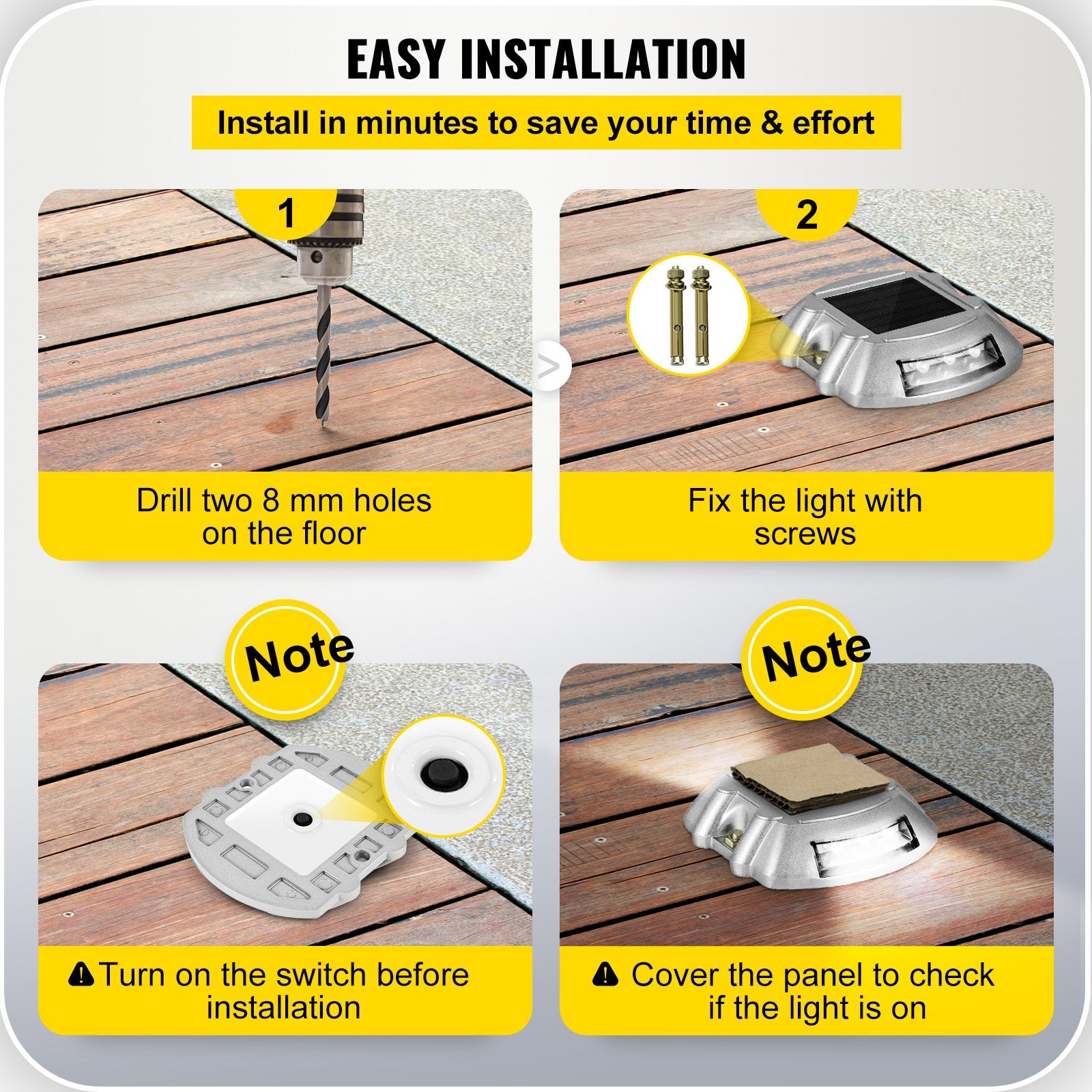 Driveway Lights 12-Pack Solar Bright White Deck Lights 6 LEDs Outdoor