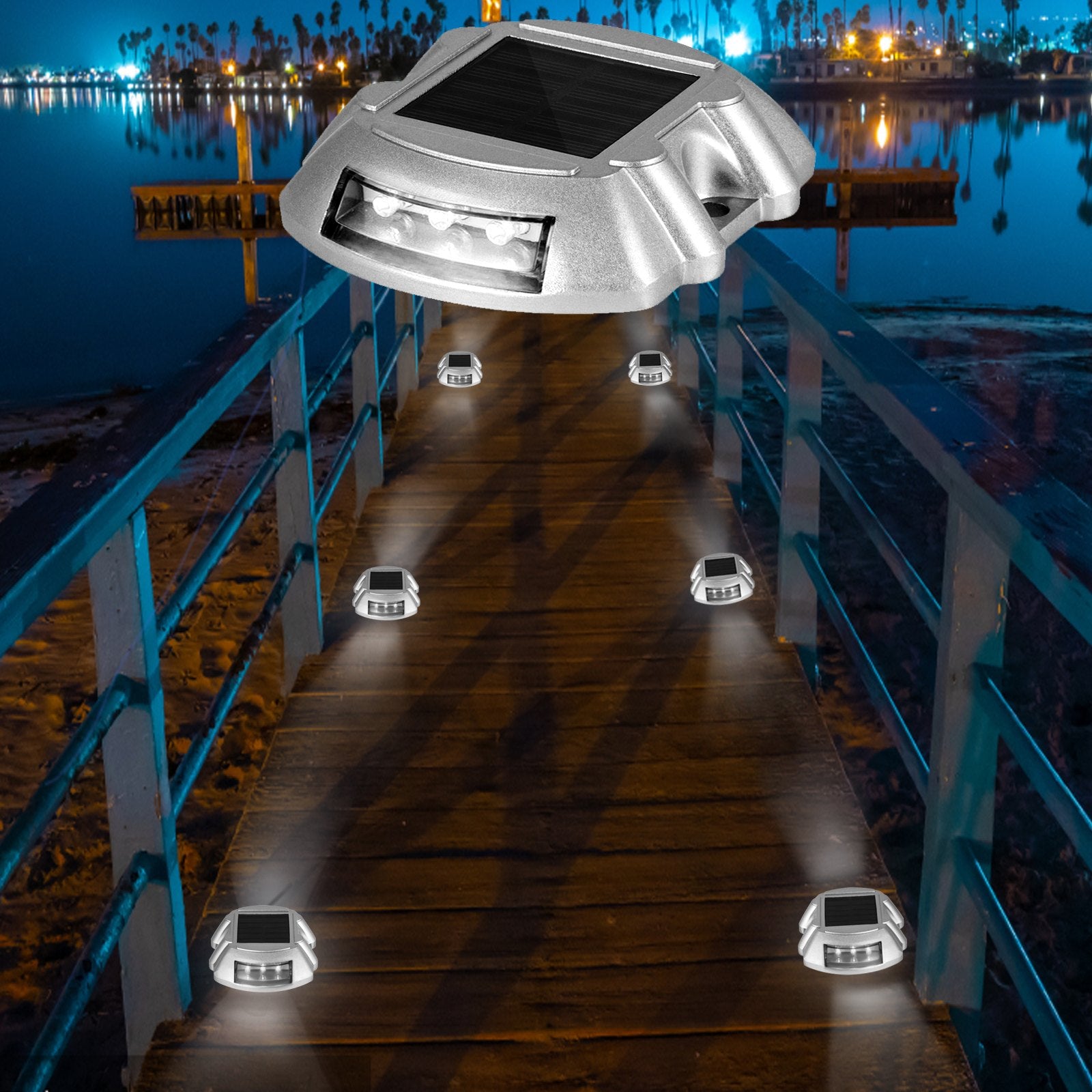 Driveway Lights 12-Pack Solar Bright White Deck Lights 6 LEDs Outdoor