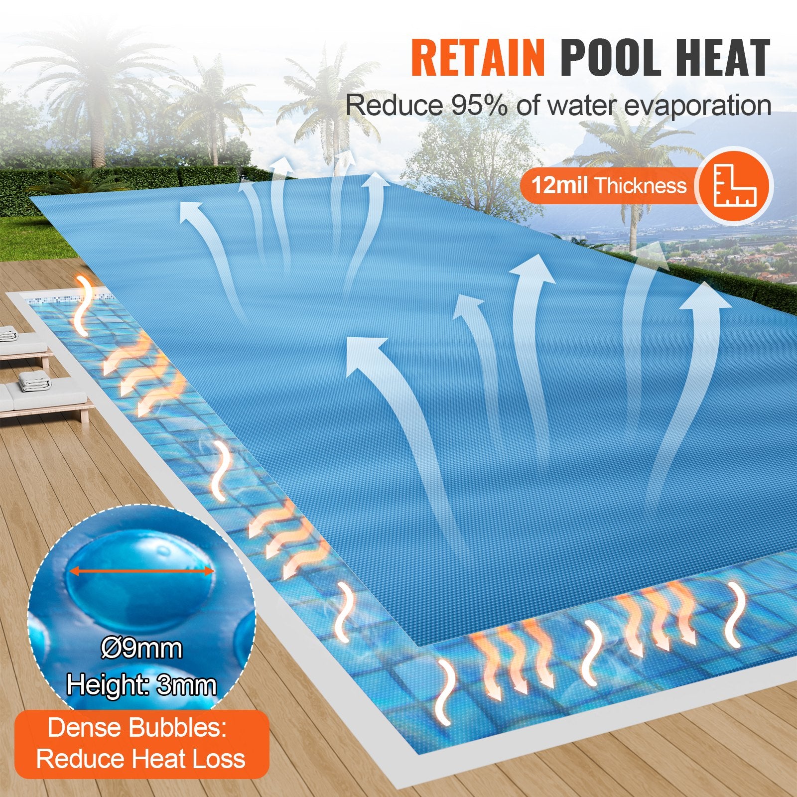 24 x 12 ft Solar Pool Cover 12 mil Blue Rectangle Solar Blanket