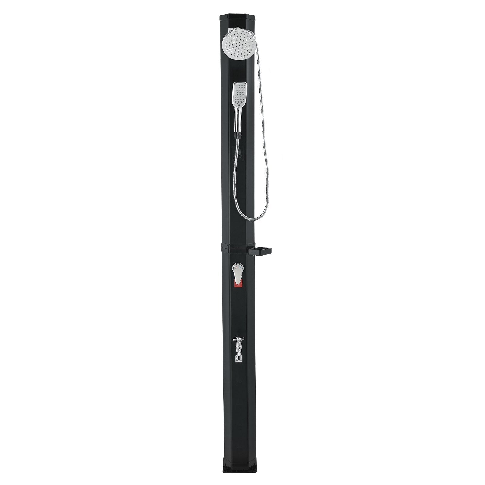 40L Solar Heated Outdoor Shower with Handheld & Foot Faucet, Black, 205cm Height