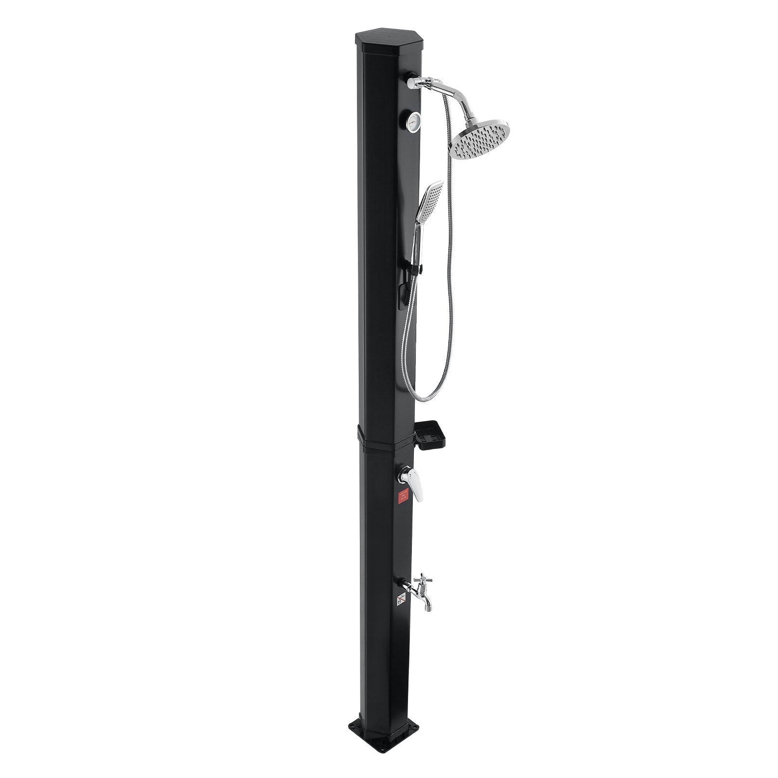 40L Solar Heated Outdoor Shower with Handheld & Foot Faucet, Black, 205cm Height