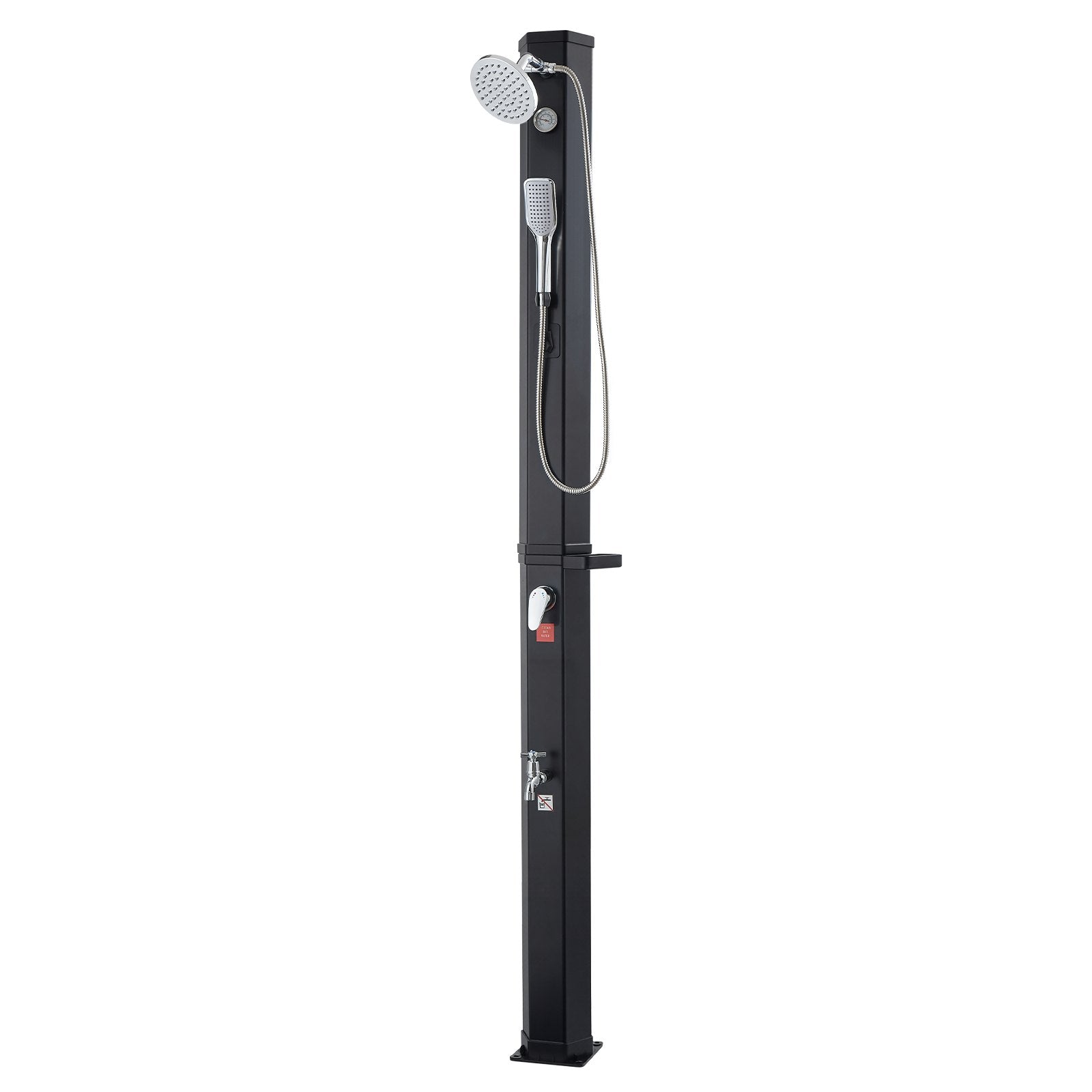40L Solar Heated Outdoor Shower with Handheld & Foot Faucet, Black, 205cm Height