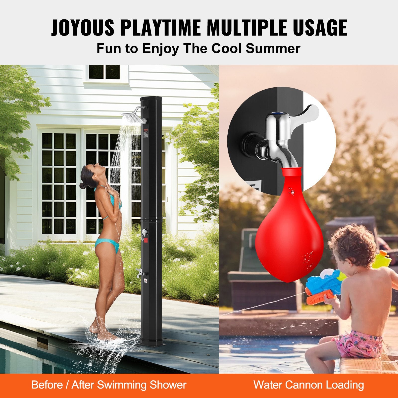 Outdoor Solar Heated Shower 35L Poolside Kit with Shower Head Foot Tap Fast Assembly
