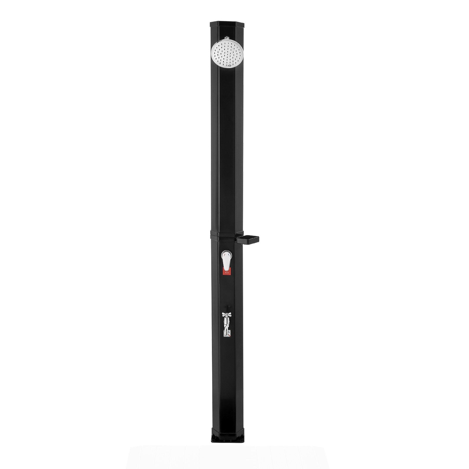 35L Solar Heated Outdoor Shower with Foot Faucet & Soap Rack, Black 195cm Height
