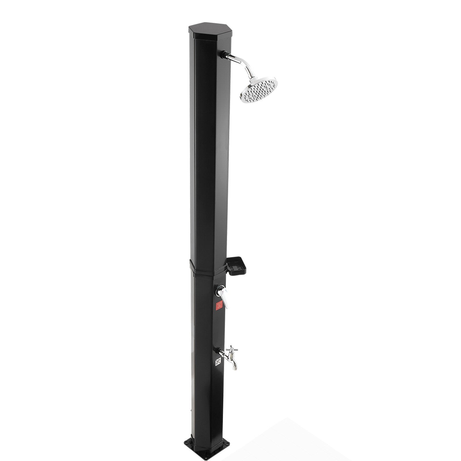 35L Solar Heated Outdoor Shower with Foot Faucet & Soap Rack, Black 195cm Height