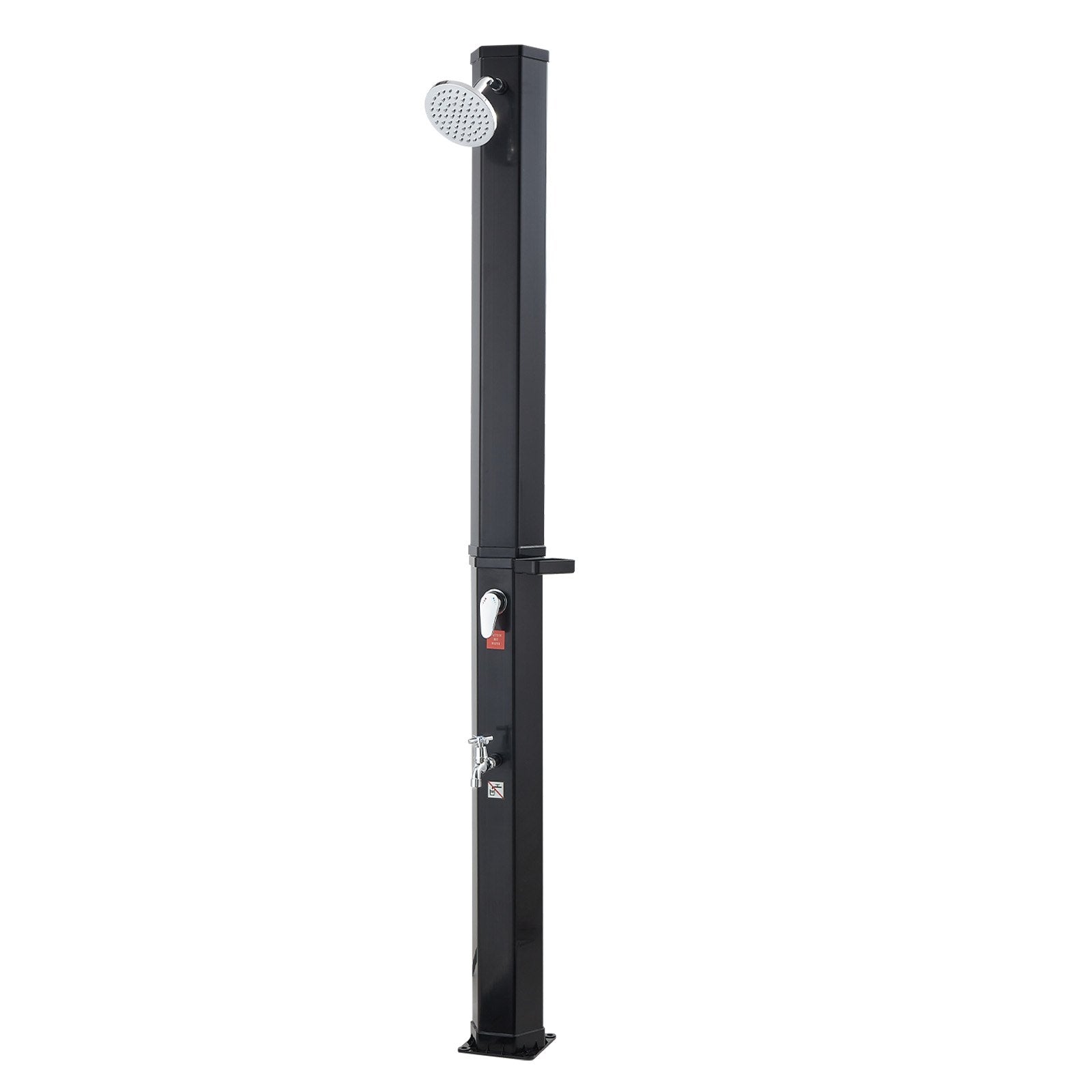 35L Solar Heated Outdoor Shower with Foot Faucet & Soap Rack, Black 195cm Height