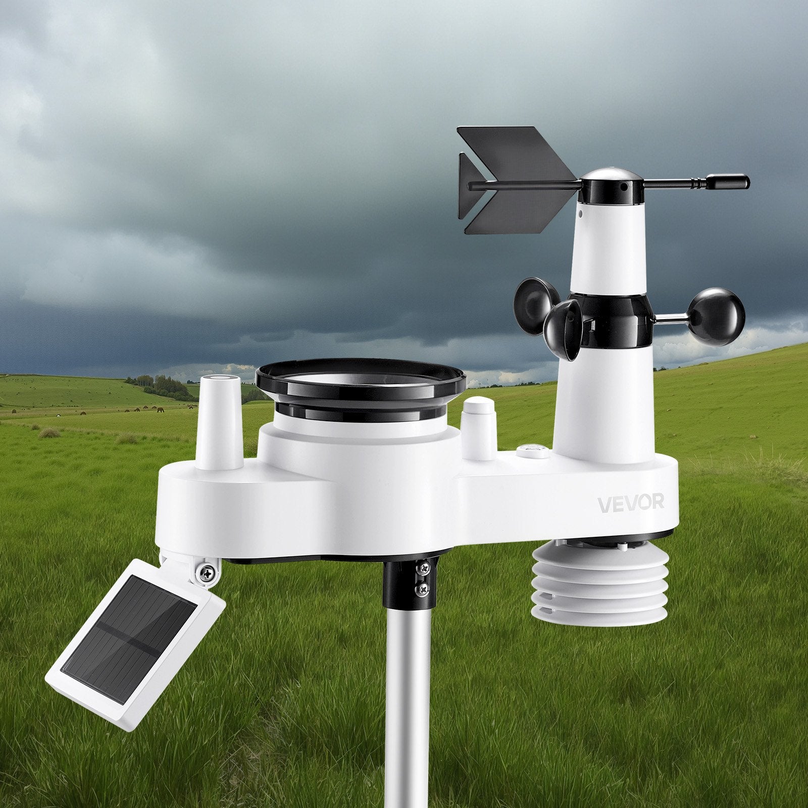 7-in-1 WiFi Weather Station Solar Sensor Rain Gauge Temp Wind Humidity Display