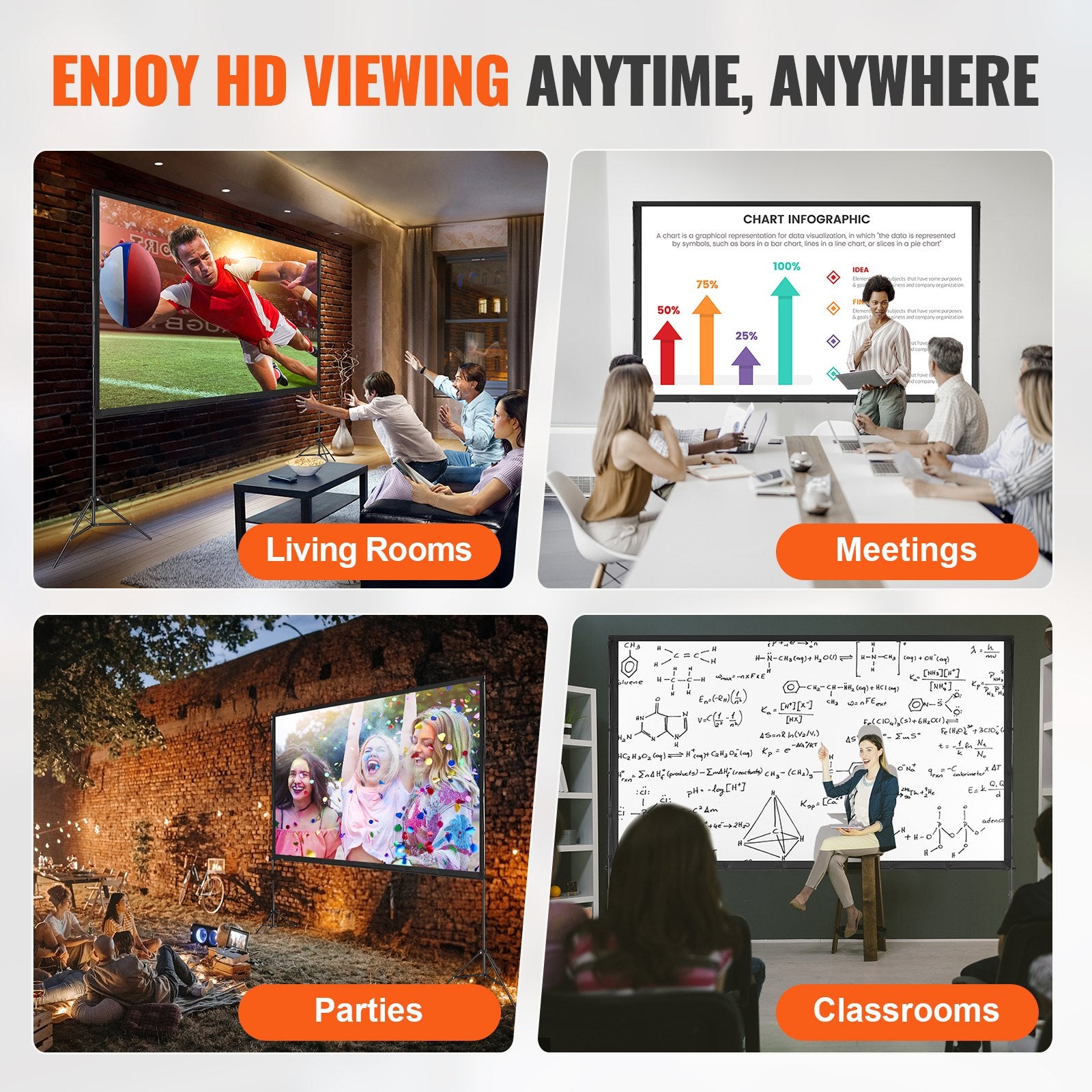 Projector Screen with Stand 120in 16:9 4K 1080P HD Wrinkle-Free Carry Bag