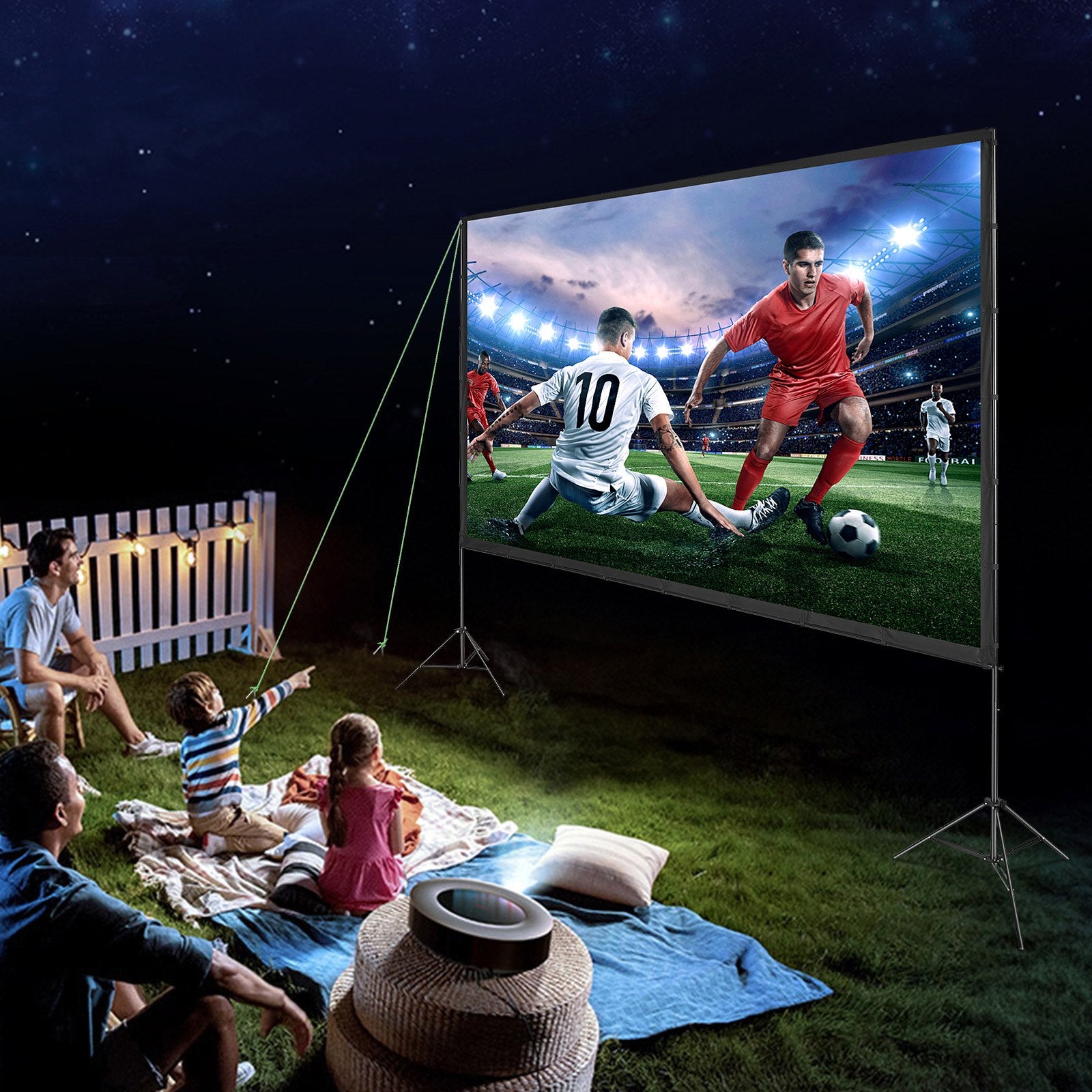 Projector Screen 150 Inch 16:9 4K HD Outdoor with Stand, Wrinkle-Free, Carry Bag
