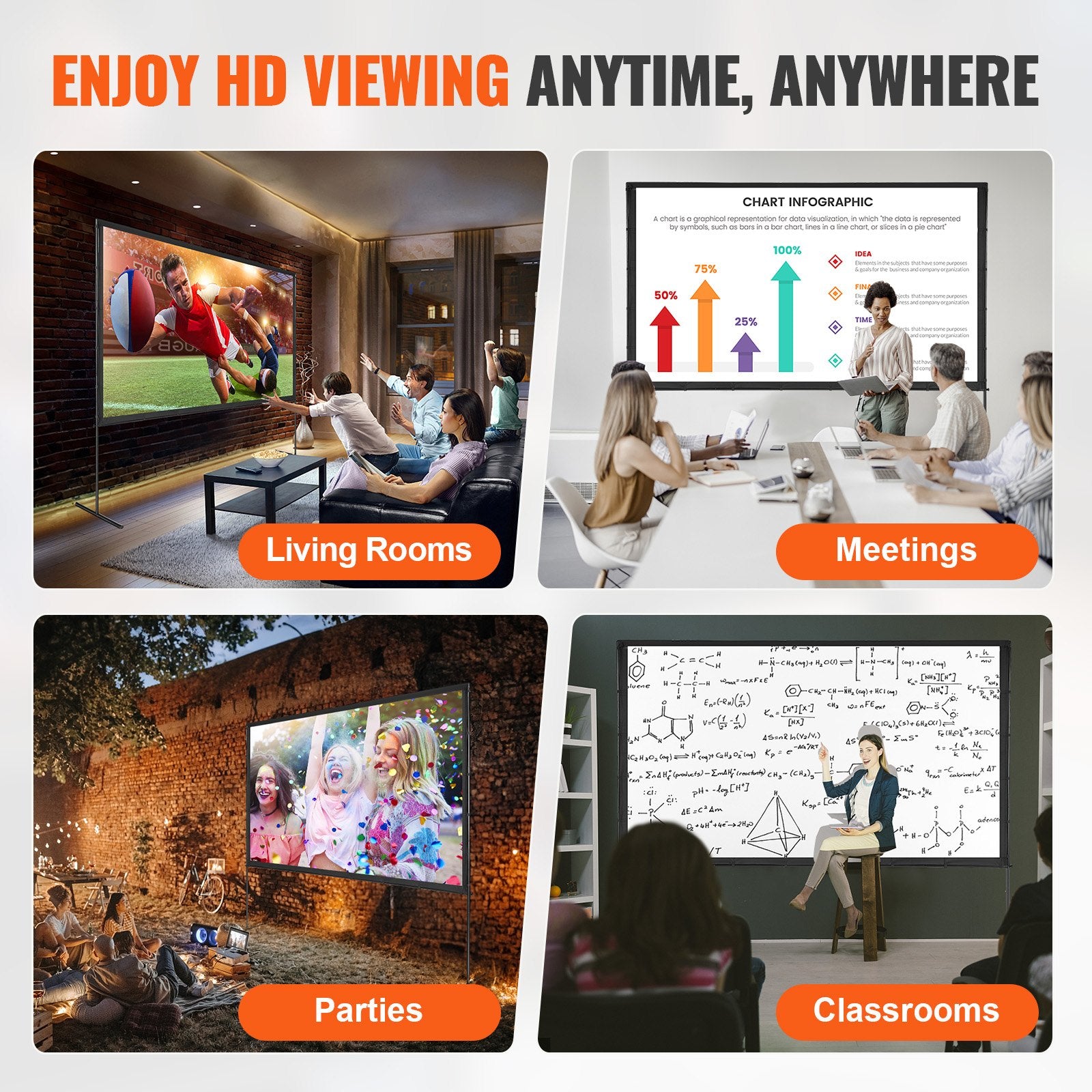 Projector Screen 120 Inch 16:9 4K HD Outdoor with Stand, Wrinkle-Free, Carry Bag