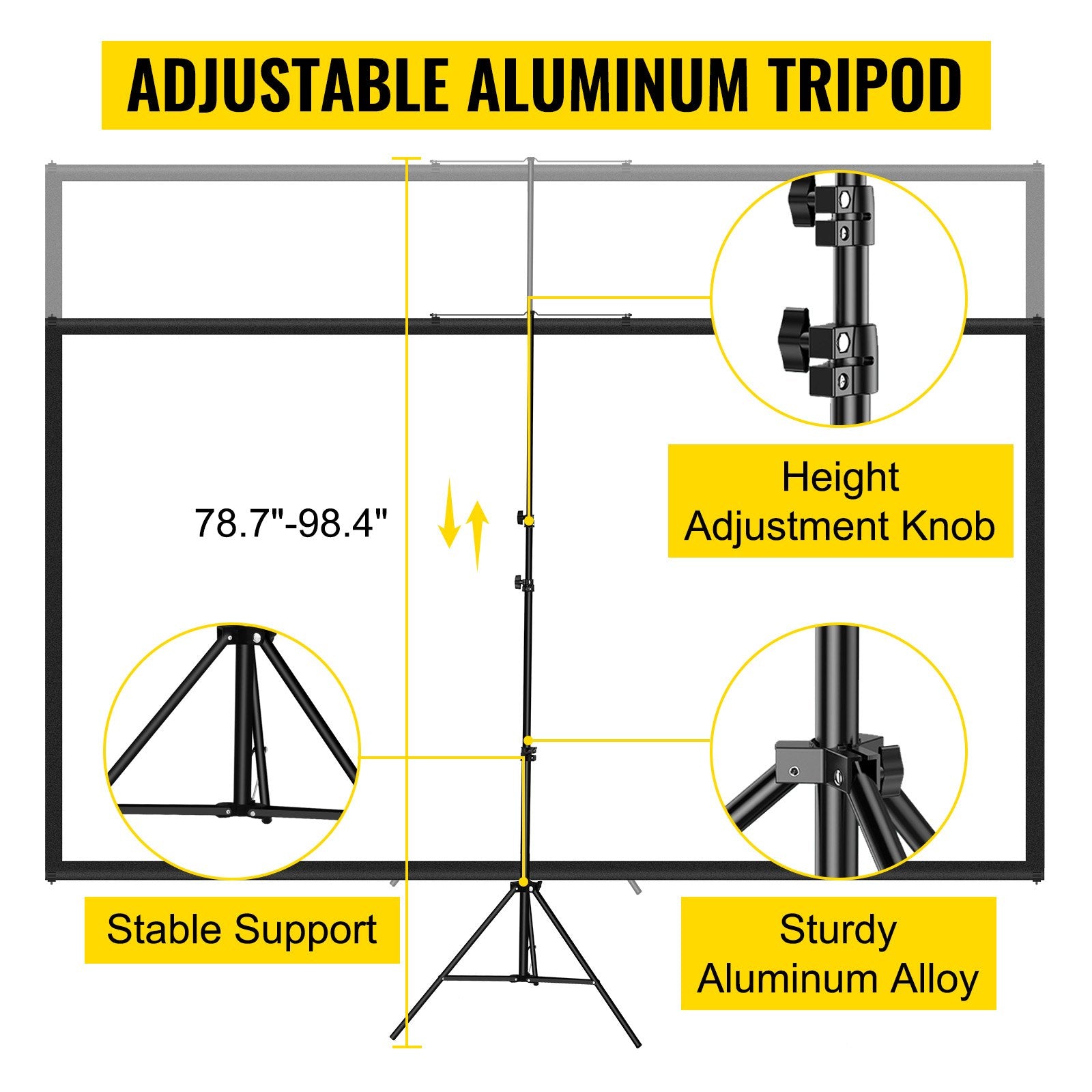 Tripod Projector Screen 254cm 4K HD 16:9 Portable Home Cinema with Stand