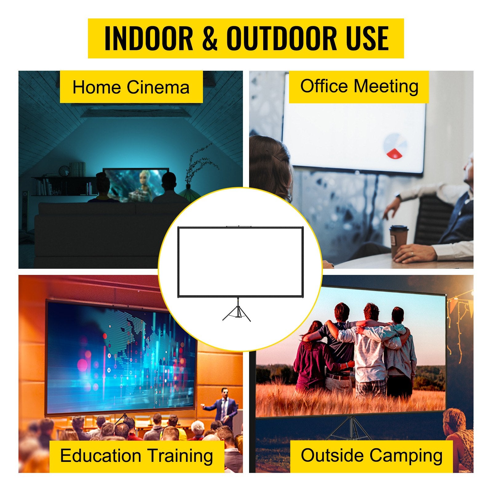 Tripod Projector Screen 254cm 4K HD 16:9 Portable Home Cinema with Stand