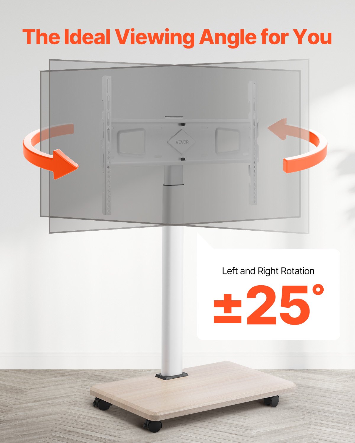 Rolling TV Stand Mobile Cart 32-70" Screens Height Adjustable 25° Rotation 45kg
