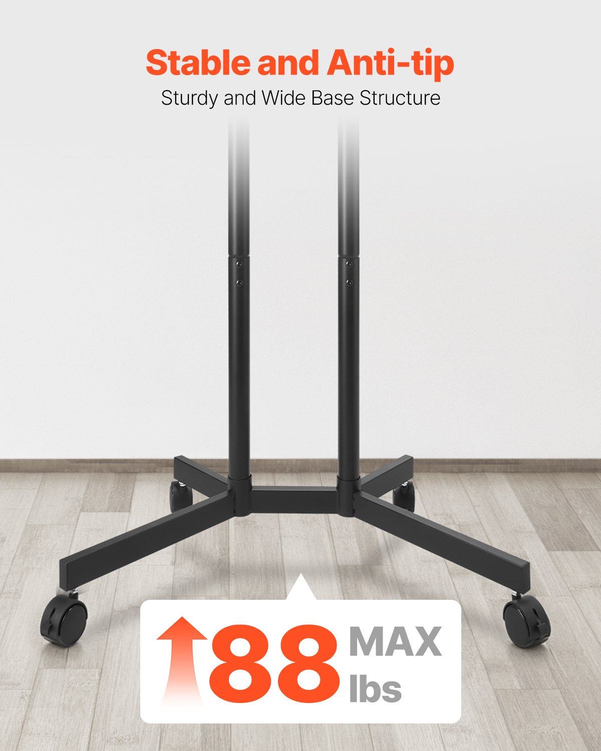 Rolling TV Stand for 32-65" Screens Mobile Cart Height Adjustable Portable 40kg