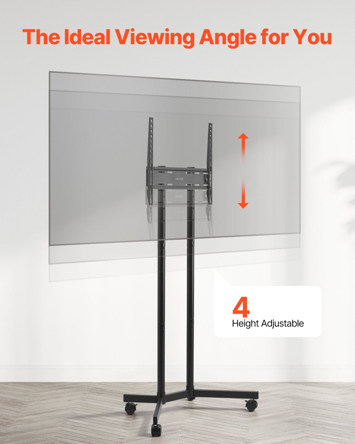Rolling TV Stand for 32-65" Screens Mobile Cart Height Adjustable Portable 40kg