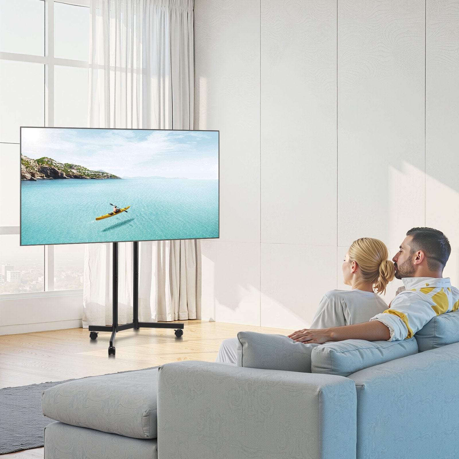 Rolling TV Stand for 32-65" Screens Mobile Cart Height Adjustable Portable 40kg