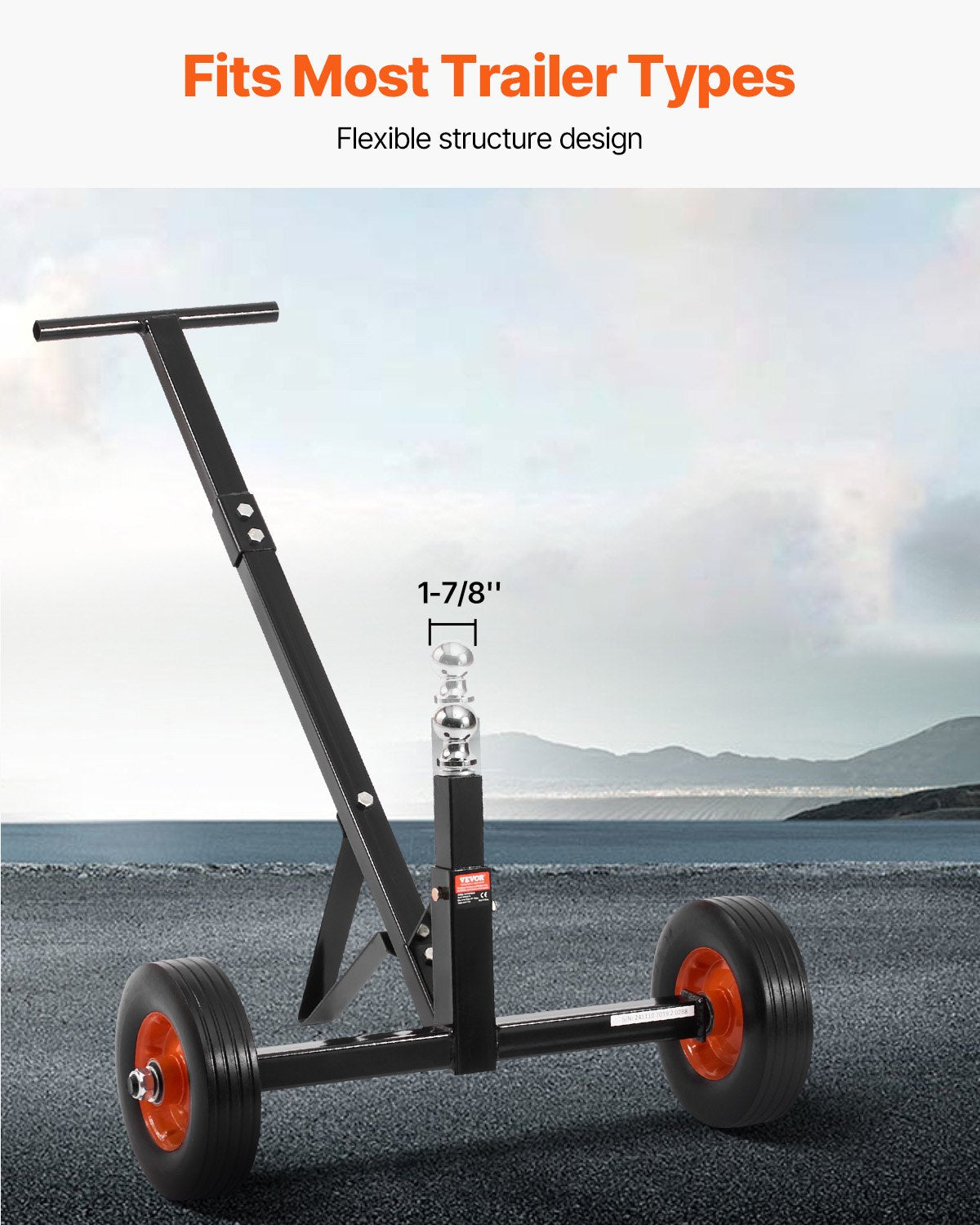 Trailer Dolly 600lbs Carbon Steel Mover with 1-7/8" Hitch Ball and 10" Tires
