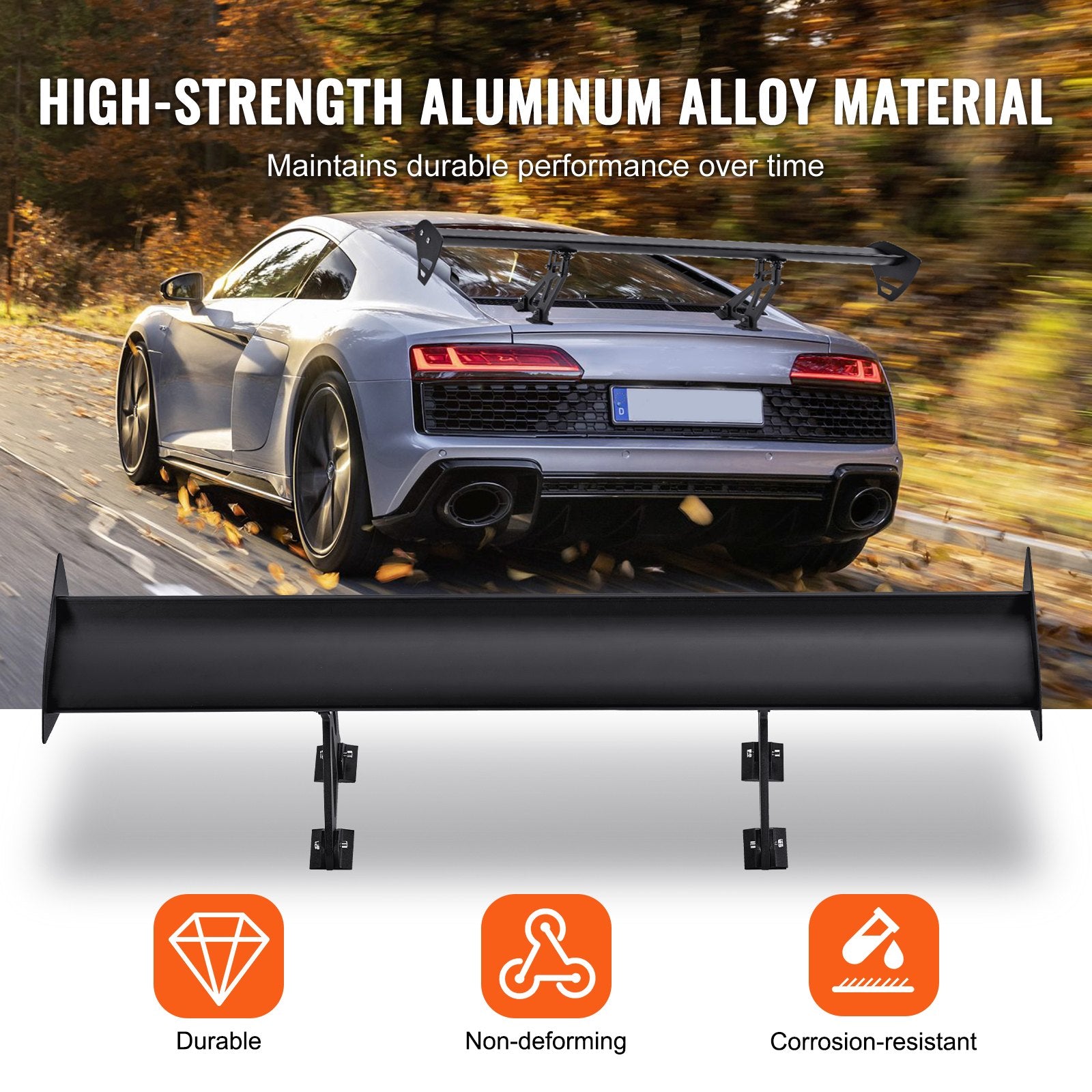 GT Wing Car Spoiler 43.3 in Single Deck Adjustable Aluminum Racing Black