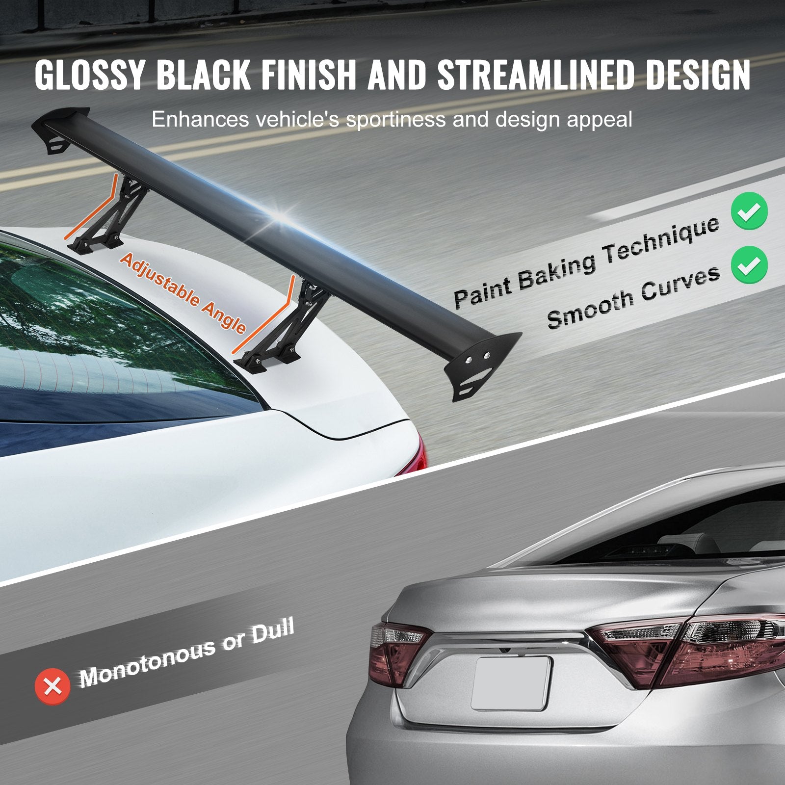 GT Wing Car Spoiler 43.3 in Single Deck Adjustable Aluminum Racing Black