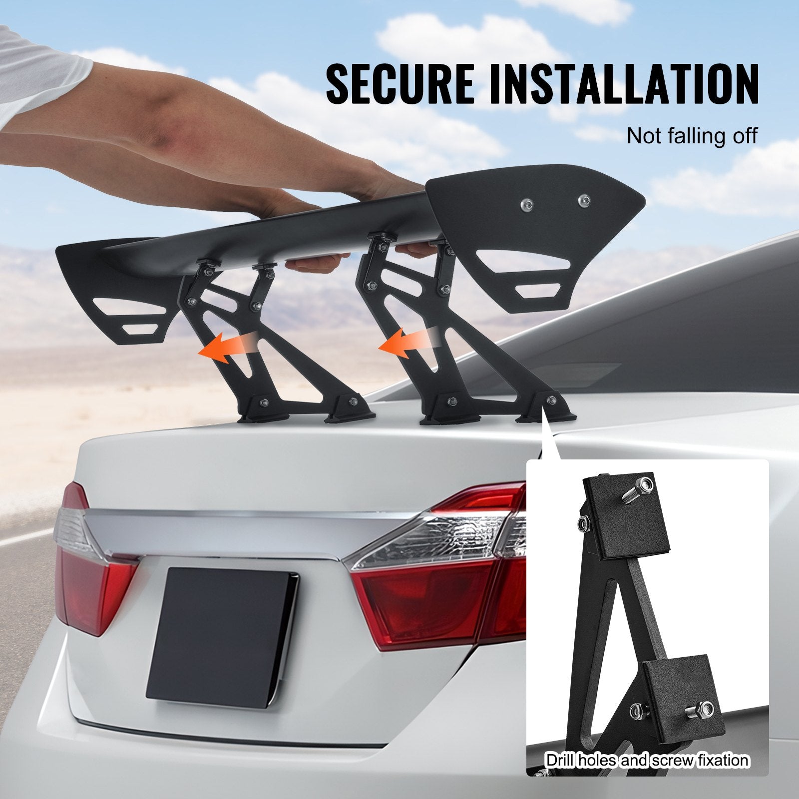 GT Wing Car Spoiler 43.3 in Single Deck Adjustable Aluminum Racing Black