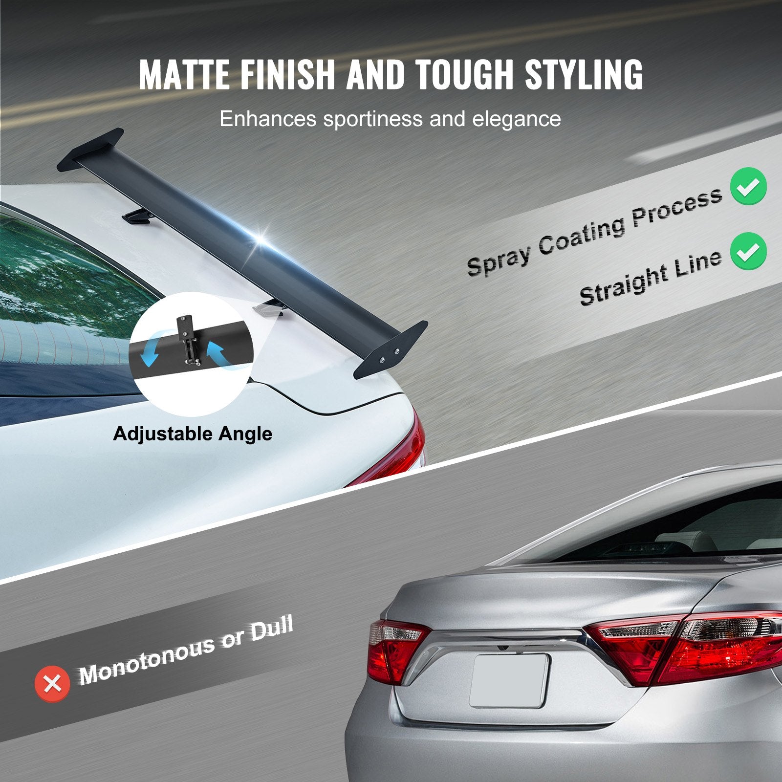 GT Wing Car Spoiler 43.3 in Single Deck Adjustable Aluminum Racing Black