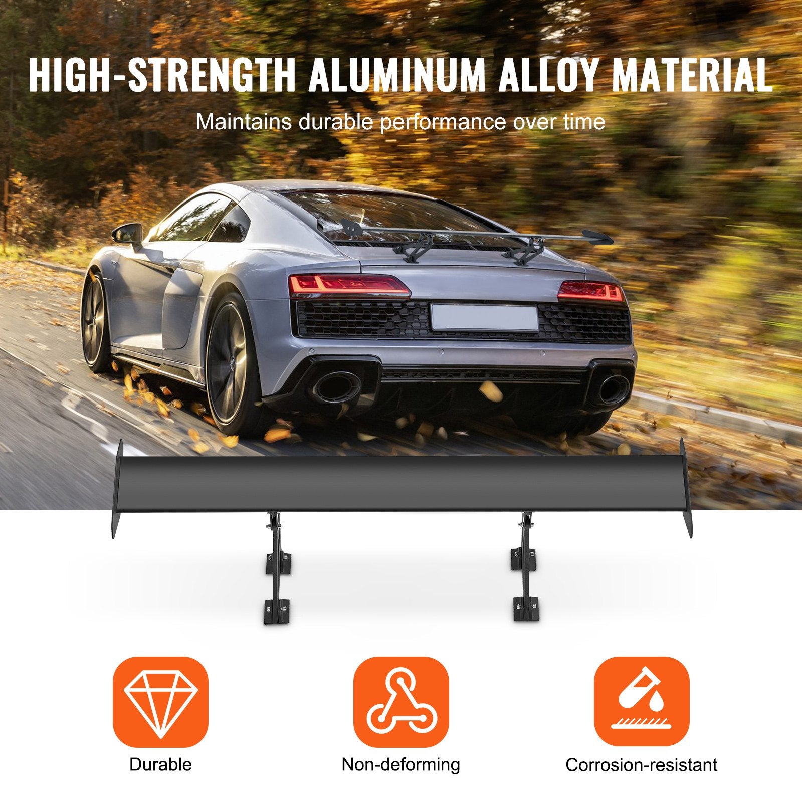 GT Wing Car Spoiler 43.3 in Single Deck Adjustable Aluminum Racing Black