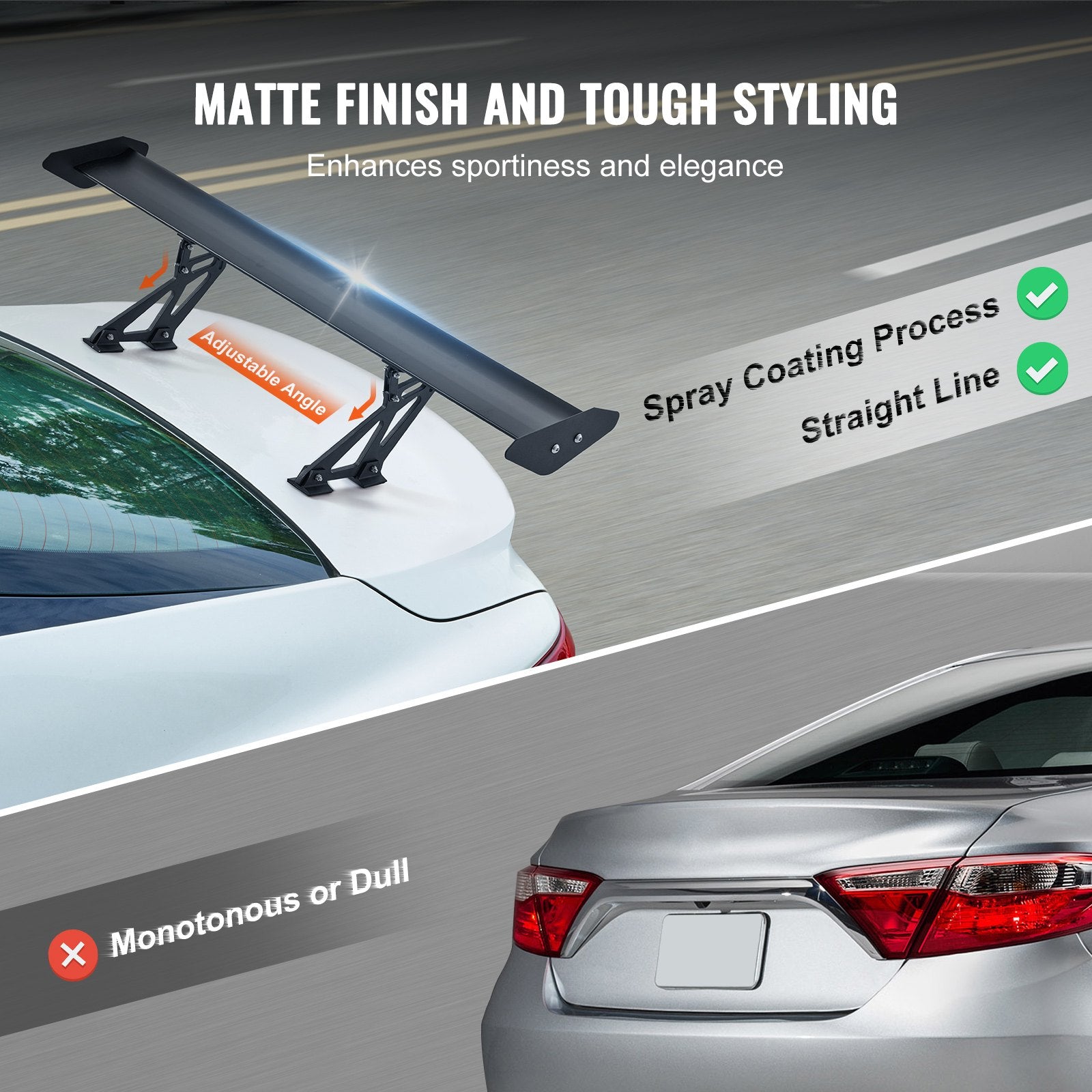 GT Wing Car Spoiler 43.3 in Single Deck Adjustable Aluminum Racing Black