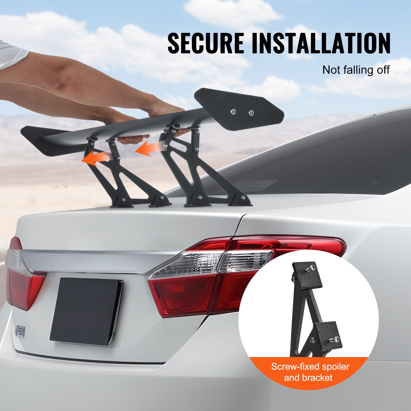 GT Wing Car Spoiler 43.3 in Single Deck Adjustable Aluminum Racing Black