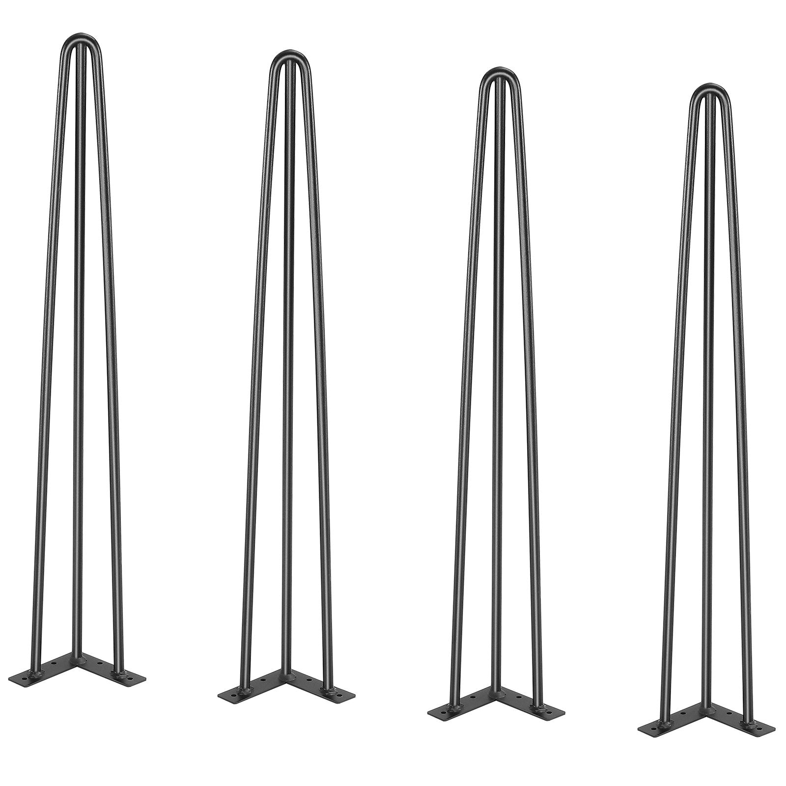 Hairpin Desk Legs 0.7M Set of 4, 3 Rods, 408.2KG Load, Solid Black Steel