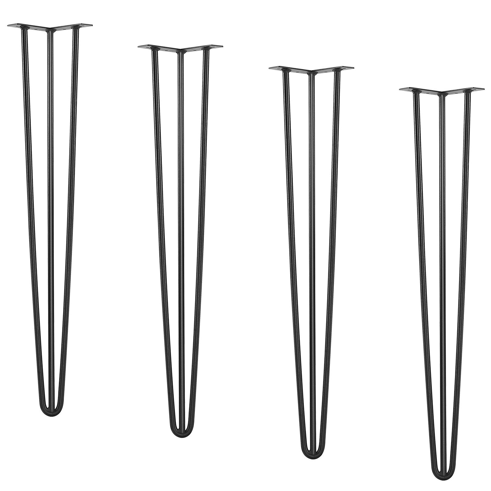Hairpin Desk Legs 0.7M Set of 4, 3 Rods, 408.2KG Load, Solid Black Steel