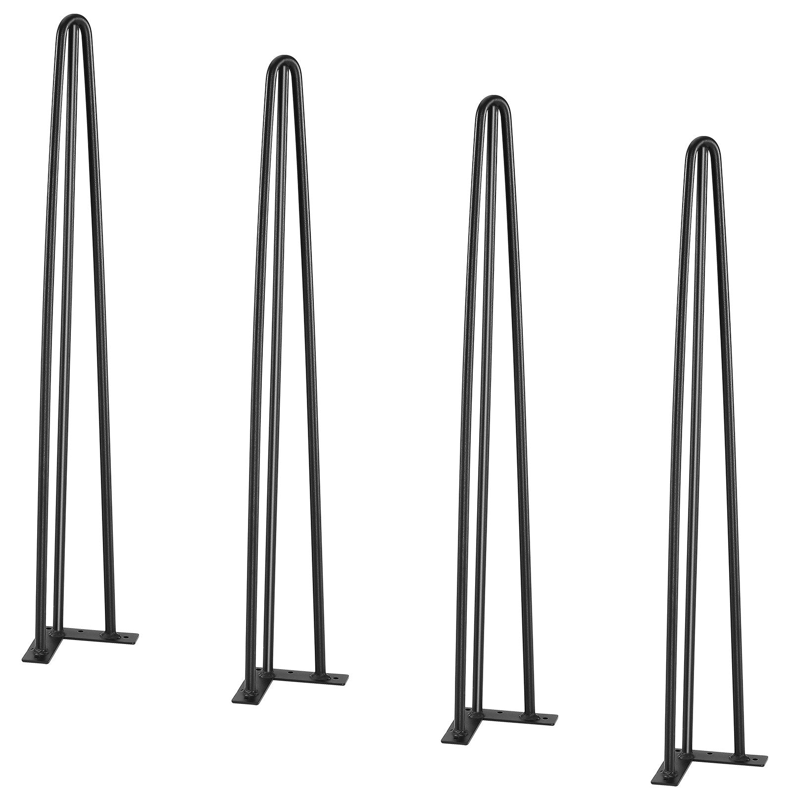 Hairpin Desk Legs 0.7M Set of 4, 3 Rods, 408.2KG Load, Solid Black Steel