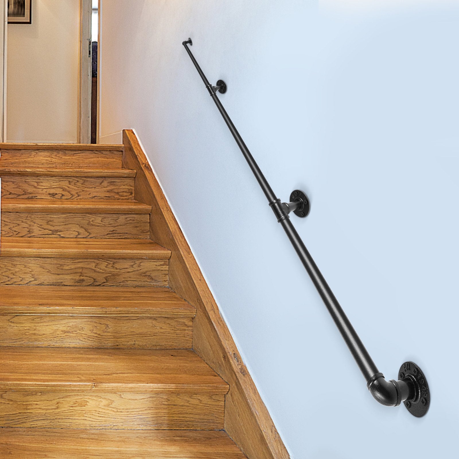 11FT Industrial Pipe Stair Handrail Carbon Steel Wall Mount 440LBS Load