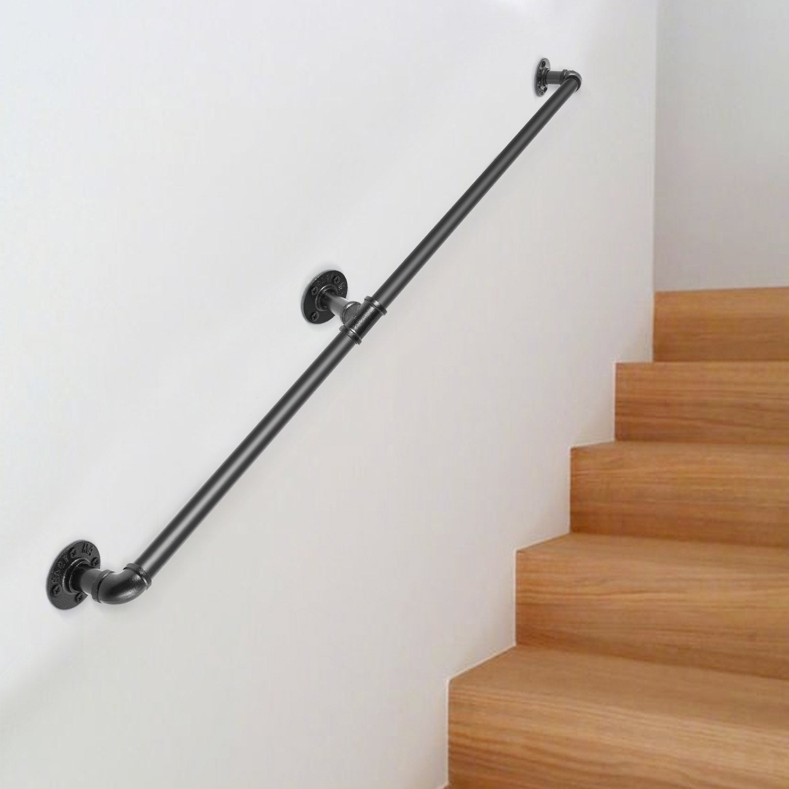 7FT Industrial Pipe Stair Handrail Carbon Steel Wall Mount 440LBS Load